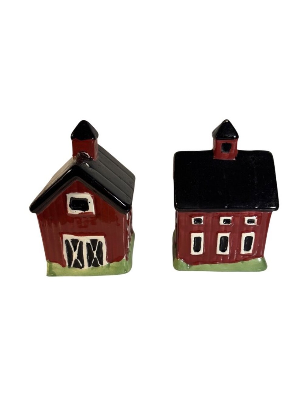 Ceramic Barn Salt & Pepper Shakers Red & Black Farmhouse Decor Vintage